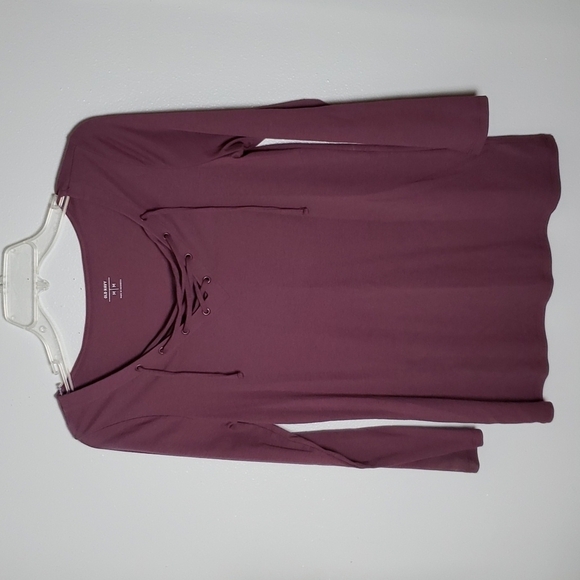 Old Navy mauve lace chest long sleeve top, jersey knit, women's size medium - Picture 1 of 6